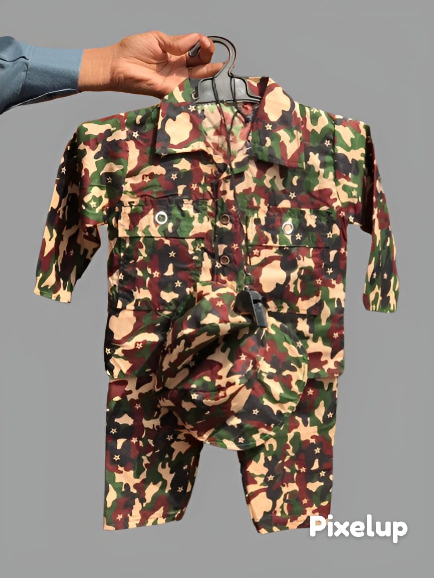 Kids wearing green and white 14 August commando suit with Pakistan army style